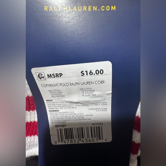 NWT POLO RALPH LAUREN SUN VALLEY SKI ROLL TOP CREW SOCK SIZE 10-13 - Picture 3 of 3